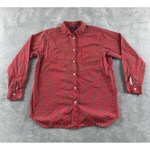 Karen Scott Mens Red Holly Berry Christmas Button‎ Down Shirt M Cotton Long Slv